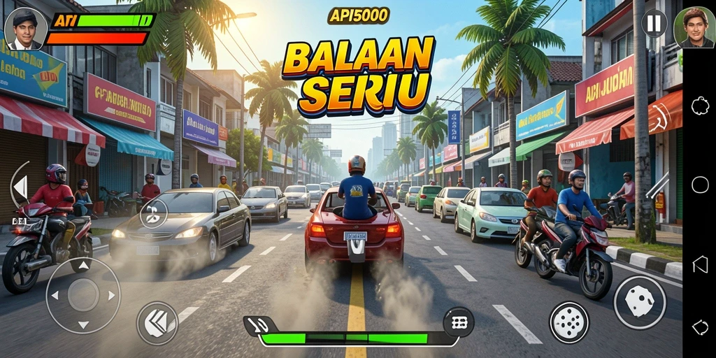 Screenshot menunjukkan gameplay balapan seru di API5000 dengan mobil cepat.